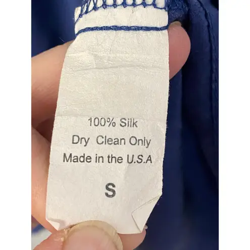 Geren Ford Silk Navy Cream Deep V Mini Dress Indie Minimalist Y2K Blue