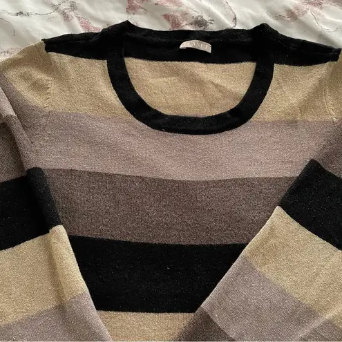 Planet striped lurex gold black pink round neck long sleeve sweater, size S
