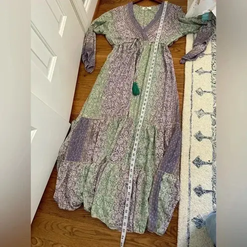 Bigg Bull by Cam Kimono Maxi Dess Green and Purple Metallic one size Silk blend