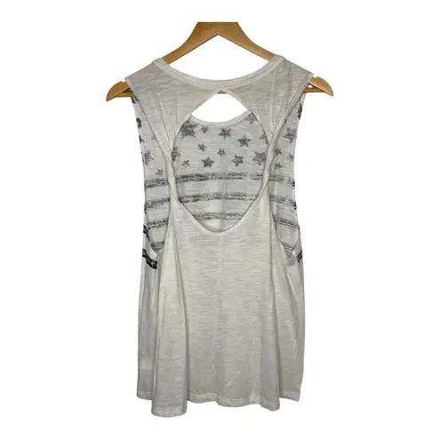 Bcg American Flag Tank Top Patriotic Sleeveless Cutout Back White Women Size XL