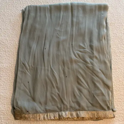 Women's teal gray Scarf with Gold Lace Trim Elegant Chic