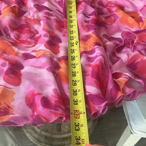 Bright colorful boho flowy skirt pink orange 90’s size 14 P elastic waist