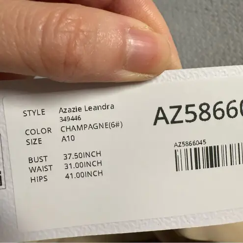 Azazie LEANDRA Champagne Mermaid V-Neck Pleated Mesh Dress Size 10 NWT