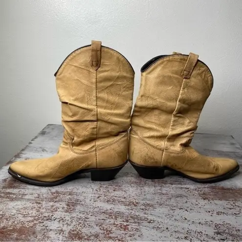 Zodiac Vintage  tan leather slouch western cowboy cowgirl boots 6.5 made in USA