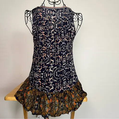 Patrons of Peace Blue and Orange Peplum floral bohemian Tank Top size S