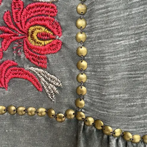 Ecote  top green mineral wash distressed look embroidered