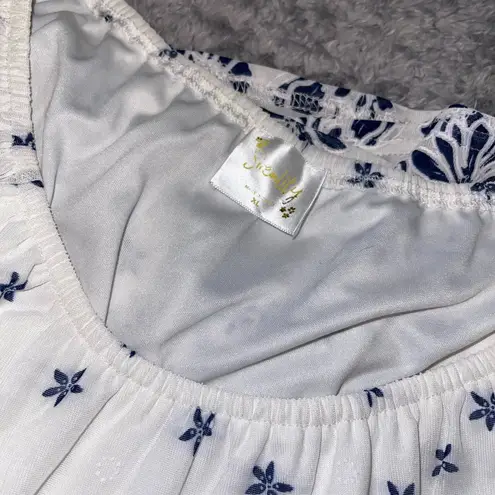 Siren Lily White and Navy Floral BoHo peasant style Tunic Top Tie Sleeve Size XL