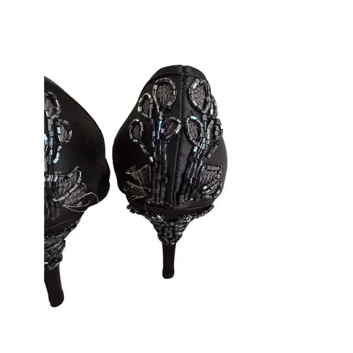 HOUSE OF DEREON Beyonce Black Satin Embroidered Beaded Heels Size 7.5