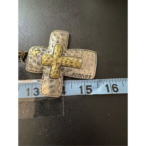 Y2K Vintage Womens Chunky Tiered Studded Beaded Chain Cross Necklace Western Silver