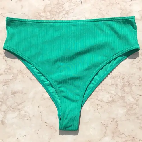 Topshop Vibrant Green Ribbed High Waisted  Bikini Bottoms