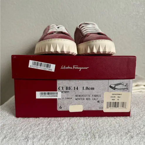 Salvatore Ferragamo $685 NEW Womens Cube Sneakers Pink Red Velvet Luxe size 6