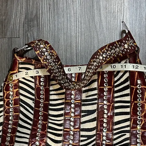 Raviani ✨ Western Glam Zebra & Croc Rhinestone Shoulder Bag. Red