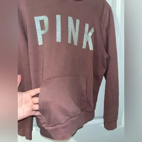Victoria's Secret Pink Medium Rose Pink Hoodie Sweatshirt Glitter Font Sherpa Top