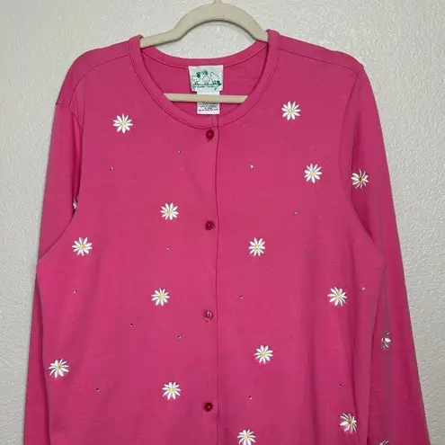 Quacker Factory  Pink Embroidered Floral Cardigan