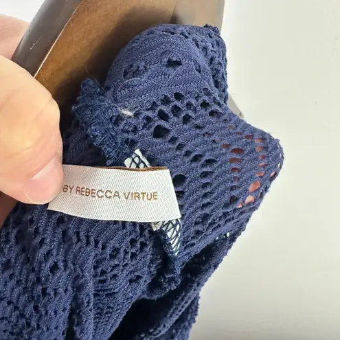 Becca Cover Up Dress Women Cold Shoulder Navy Crochet Boho Beach Festival XS Blue