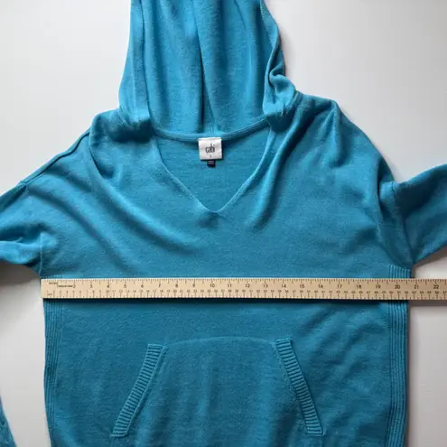 CAbi Hop to Knit Hoodie Small Blue V-Neck Pullover Sweater Comfy Cotton Blend