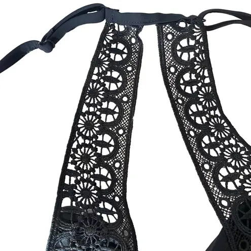 Black Lace Applique Padded Bralette Women Sz S