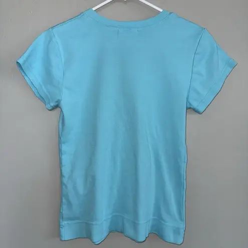 Fresh Produce Sz S Luna Blue Fem Logo V-Neck Cotton Baby Rib Top Short Sleeve