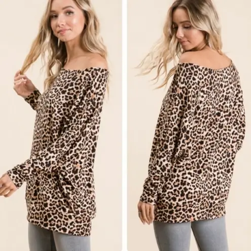 Reborn J LEOPARD PRINT OFF SHOULDER TOP