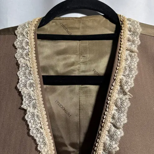 VTG Petrocelli Brown Vest Lace Trim Chain Steampunk Academia Victorian Style M Size M
