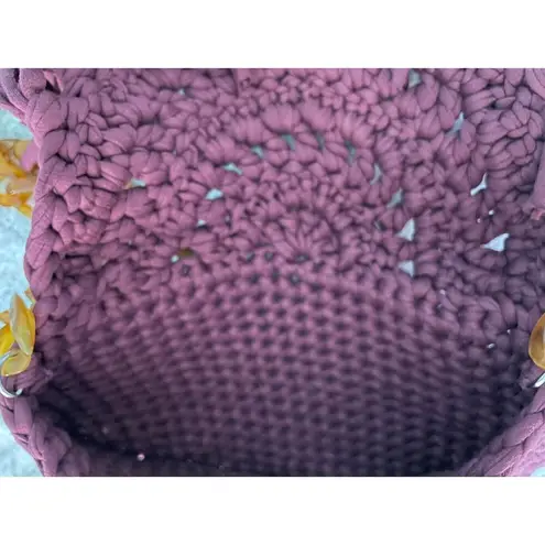 70s Burgundy Crochet Woven Boho Bohemian Bag Purse Tortoiseshell Chain Strap