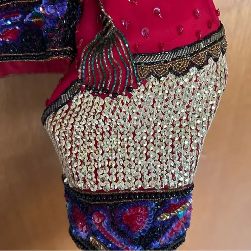 Laurence Kazar Vintage Silk Beaded Jacket Red Size Small 80s Funky Art to Wear