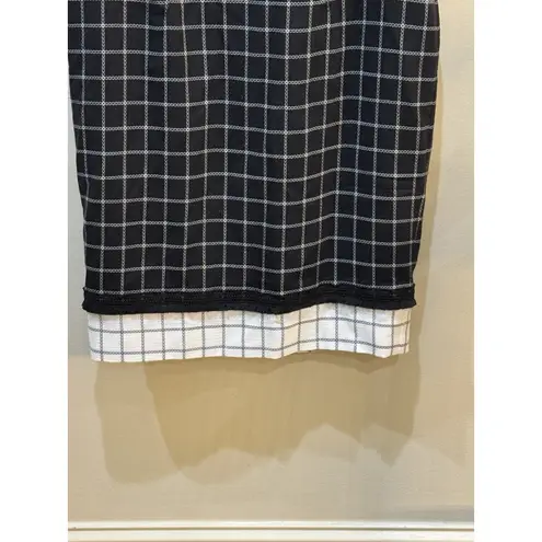 Etcetera Black and White Sleeveless Dress Women's Size 8 Chess Boucle Fringe