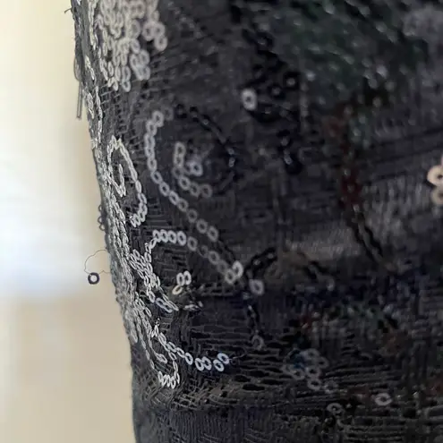 City Studio Sequin Lace Crop Womens Top Sz 7 Y2K Fairy Whimsigoth Holiday Formal Black