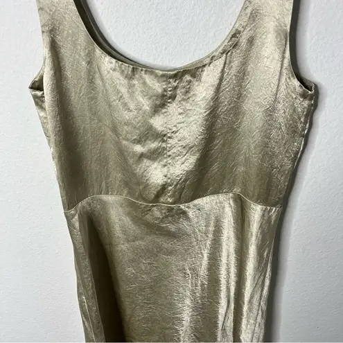 Vince  Crinkle Satin Sleeveless Fitted Midi Slip Dress Gold Womens Size 10