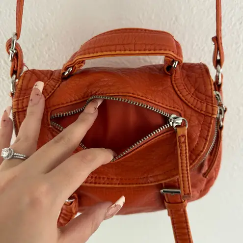 GAL Orange Faux Leather Retro Flap Over Dual Buckle Crossbody Saddle Bag Purse