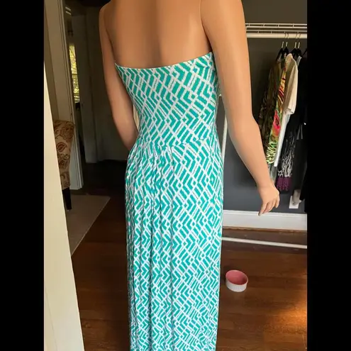 Tart Teal and White geometric print Maxi by
