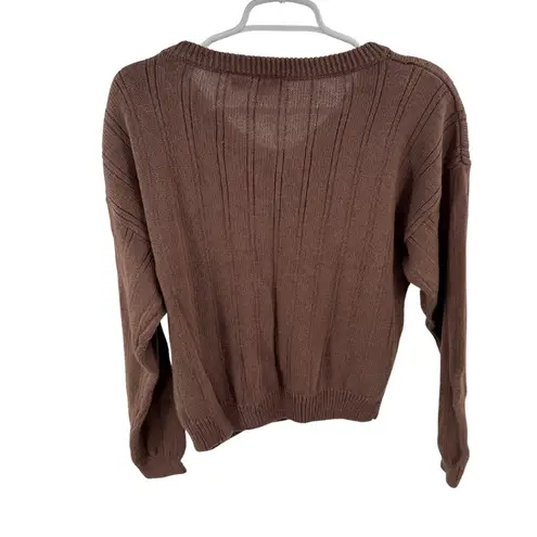 Brown chunky buttons Crew Neck Sweater L cropped mocha chocolate fall preppy Size L