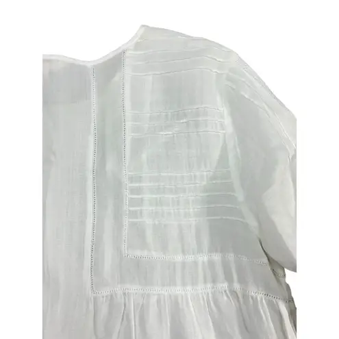 *Sundance White Linen Top Womens XL Boho Beach Coastal Grandma Peasant Blouse