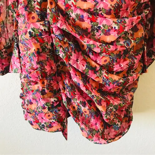 ZARA  Pink Floral‎ Draped Long Puff Sleeve Ruffle Mini Dress Size M Blogger Fav