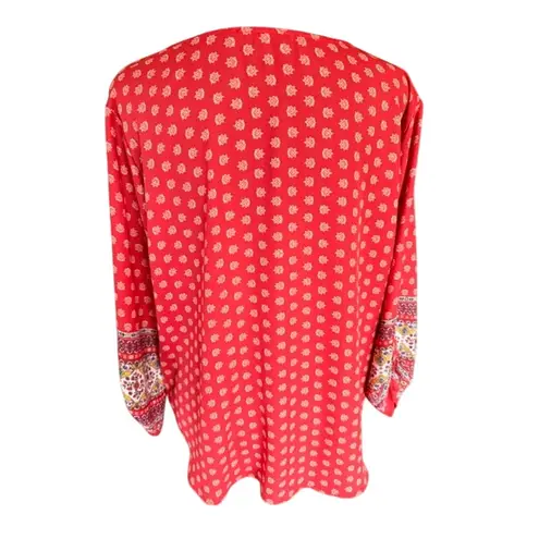 West Kei Red Boho Print Button-Front Top – Size L