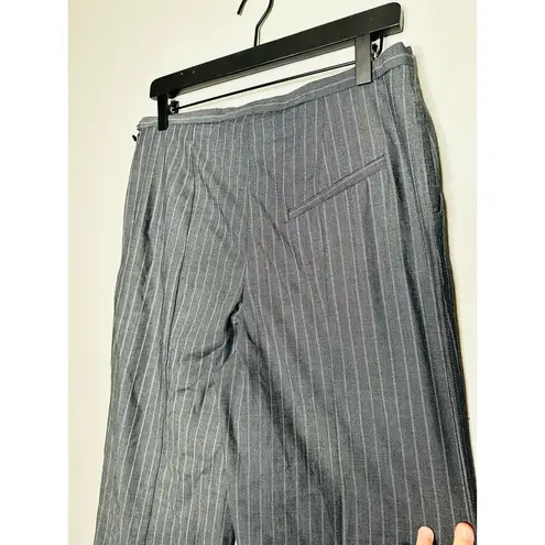 Ganni Gray Stripe Cotton Pinstripe Wide Leg Pants Size 38