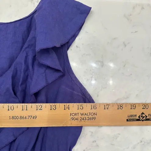 Russ Berens Malibu 100% Linen Dress Ruffle Women’s S Purple Hand Colored