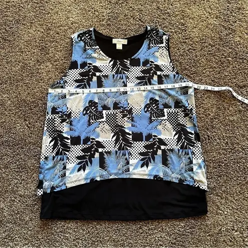 cj banks tropical print layered sleeveless blouse size X blue tan black