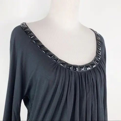 August Silk  Black Embellished Neck Top Size M