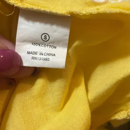 Mud Pie Women Tunic Top S Yellow Embroidered Paisley Floral Gauzy Boho Hippie Y2K