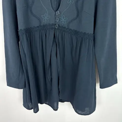 Soft Surroundings Embroidered Long Cardigan Tunic Mixed Media Navy Size Small S