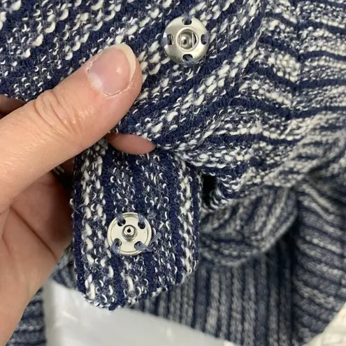 Loft Size M Tweed Knit Jacket Blue Moto Asymmetric Full Zip Long Sleeve Boucle Size M