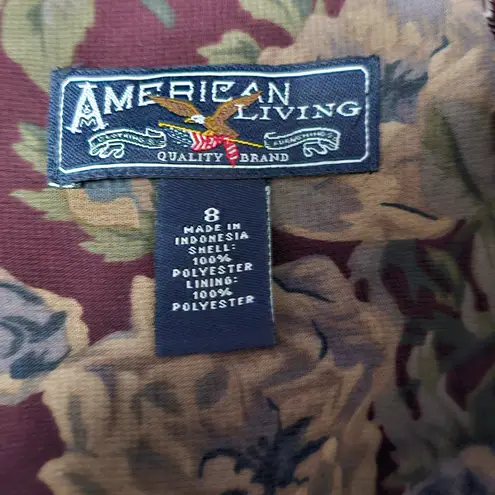 American Living Burgundy Chiffon Floral Ruffle Tiered Skirt Size 8 Preppy