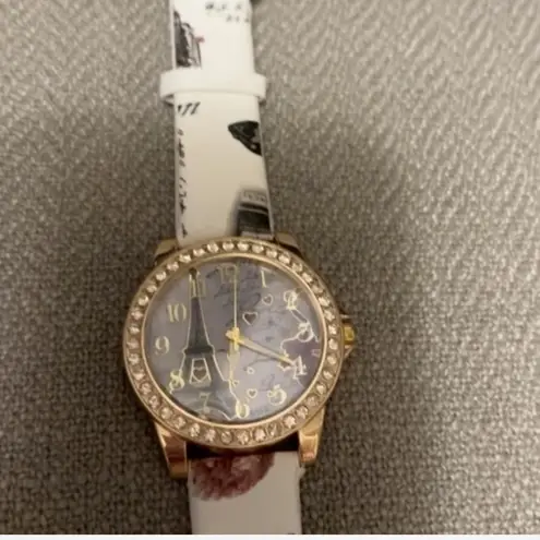 Source Unknown Parisian Gold-Tone Crystal Eiffel Tower Strap Paris LoveWatch Rhinestone Rose