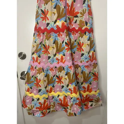 Celia B Nilsa Dress Floral Tiered Midi Size XL NWT Scalloped Details Tie Straps Pink