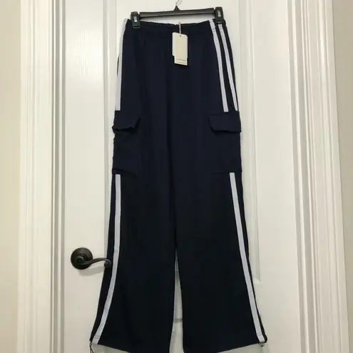 Commense Womens Side Panel Cargo Sweatpants Drawstring Long Pants Navy Large NWT Blue