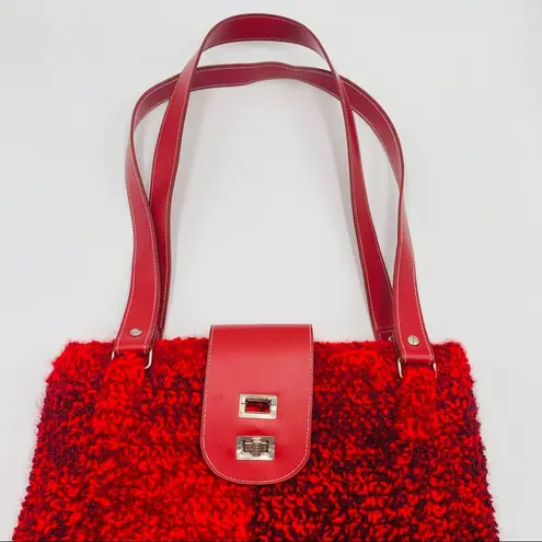 Vintage Red Sweater Bucket Style Shoulder Bag
