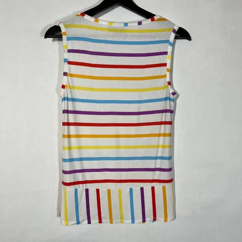 Modcloth  Rainbow Striped Sleeveless Tank Top Front Knot Small White