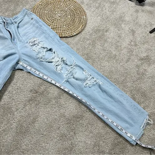 American Eagle  Heavily Distressed Mom Jeans High-Rise Light Wash Blue Size 8