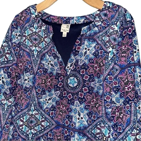 Pink Owl Apparel Women’s Size L Purple Blue Cream Medallion Print Shift Dress